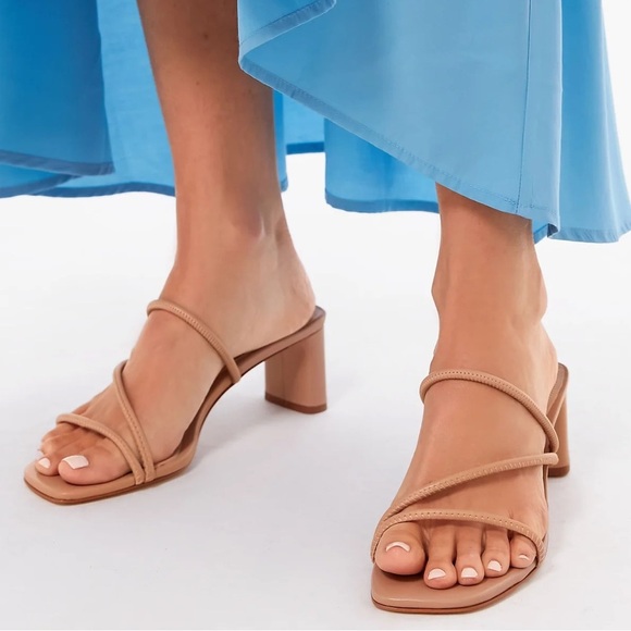 New Schutz True Beige Chessie Mid Heel Sandals - Picture 1 of 6